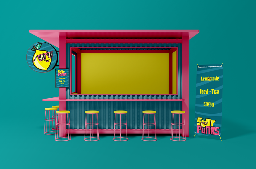 Colorful and eye-catching Sour Punks lemonade stand design, featuring a vibrant color scheme and the iconic Sour Punks logo. Ideal for businesses in Boise, Idaho, looking to create a unique and memorable storefront.