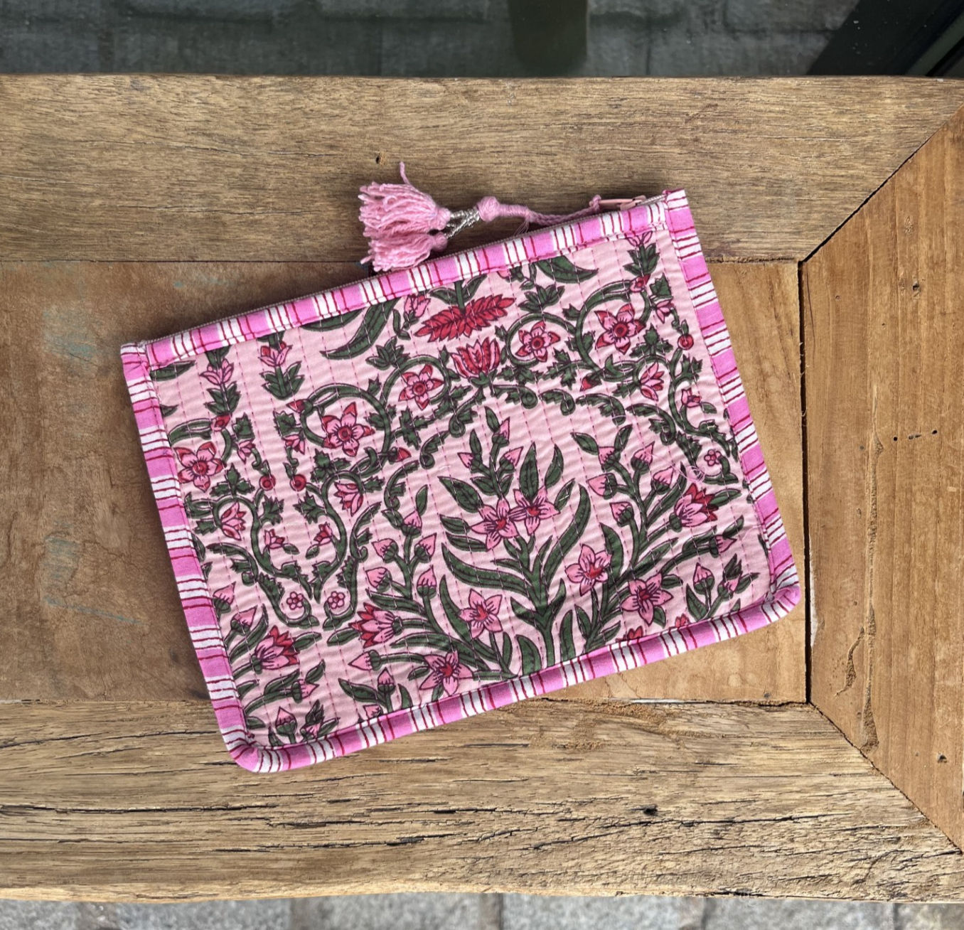 Etui - stof - bloem roze