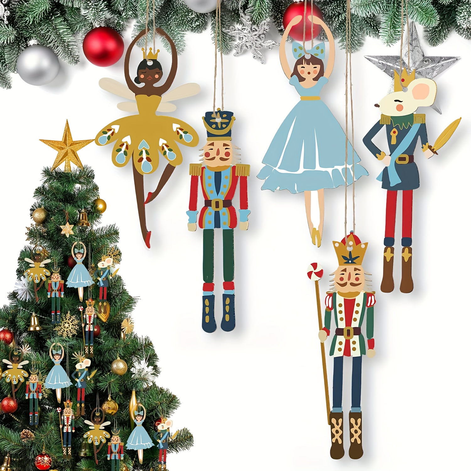 Christmas Nutcracker Wooden Ornaments Xmas Tree Hanging Pendant Ballet Girl Mous