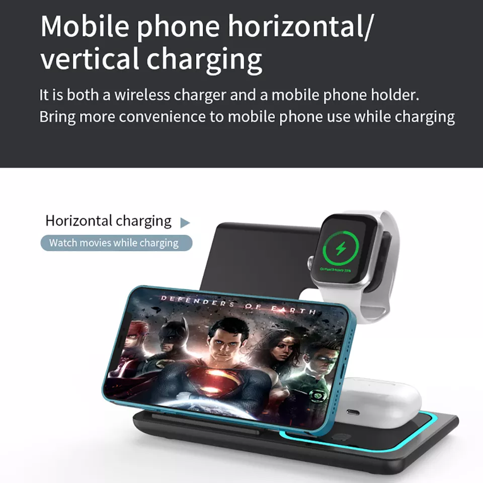 Thumbnail: 3 in One Wireless Charger LED Light 3 in 1 Wireless Charger Foldable For iPhone