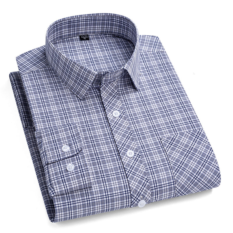 Thumbnail: Chemise à carreaux homme 100% coton – Style décontracté grise