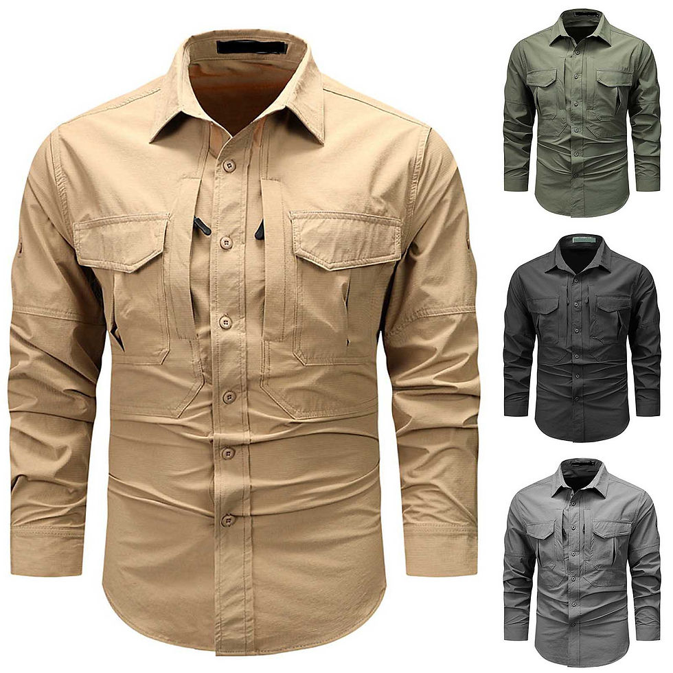 4 Chemises Cargos Homme à Manches Longues Séchage Rapide, Poches Utilitaires, Style Automnal kaki/verte/noire/gr vue de face