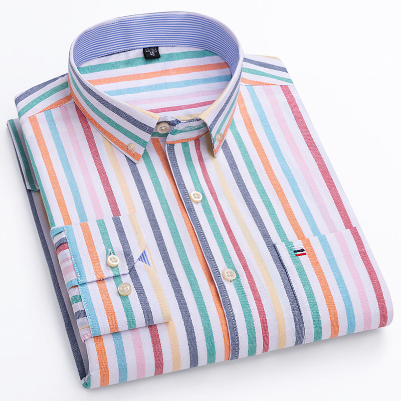 Miniature : Chemise Oxford pour Homme à Manches Longues en Coton pliée acr en ciel