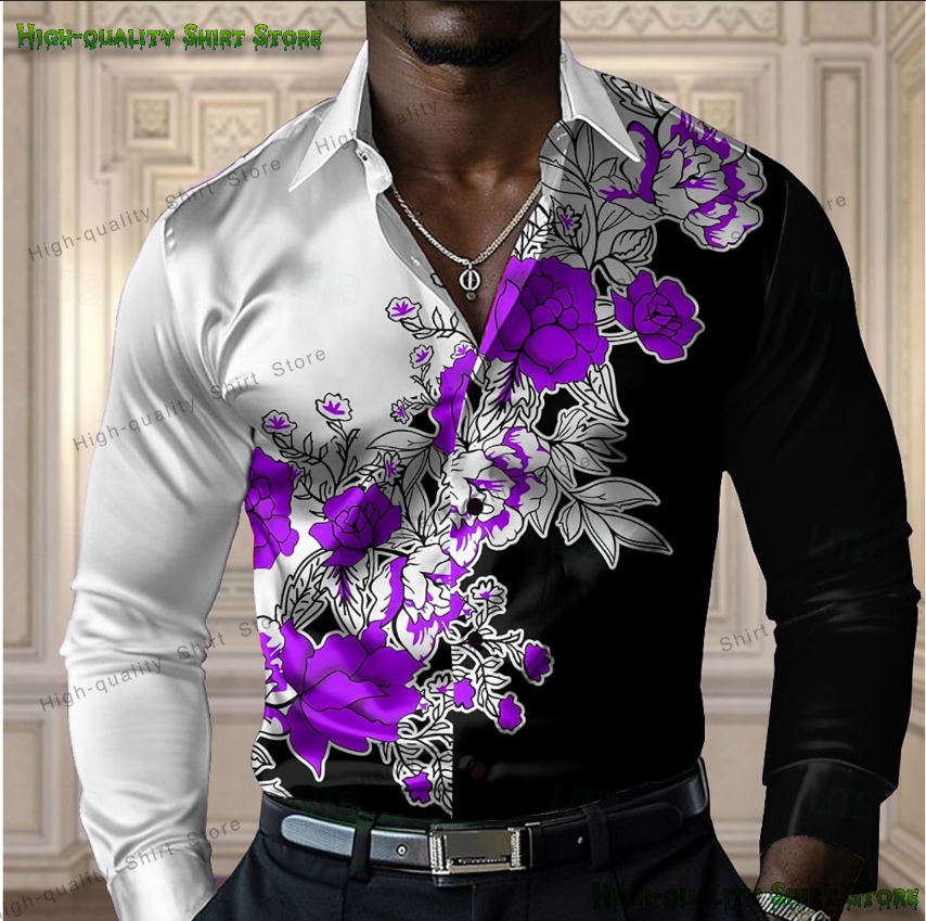 Thumbnail: Homme portant une chemise florale à manches longues move vue de face