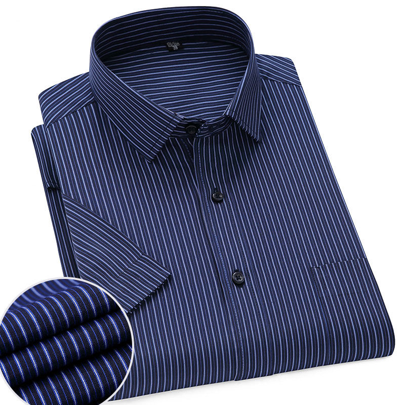 Thumbnail: Chemise d'Été Homme – Manches Courtes, Sans Repassage bleue foncée