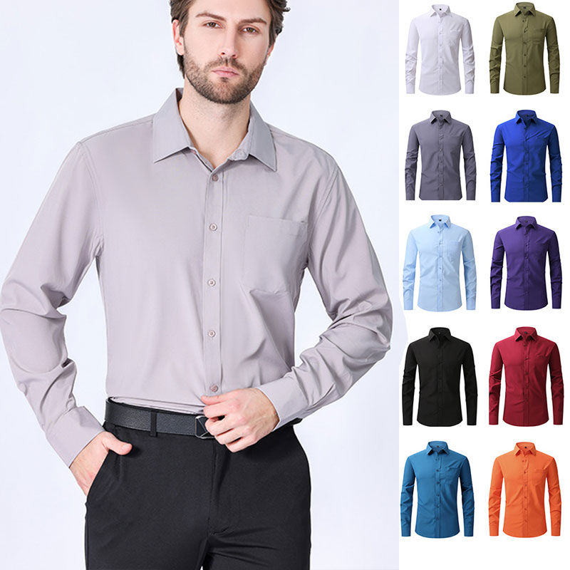 Thumbnail: Homme portant une Chemise Homme Grande Taille - Manches Longues, Légère, Printemps/Été, Style Américain grise + autres chemi