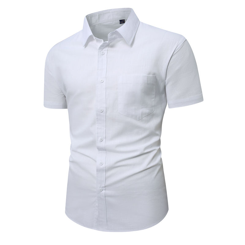 Thumbnail: Chemise à manches courtes pour homme en coton bambou, blanche, vue de face.
