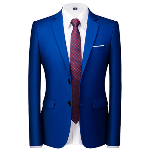 Miniature : Blazer homme coupe ajustée bleu marine porté avec une chemise blanche vue de face