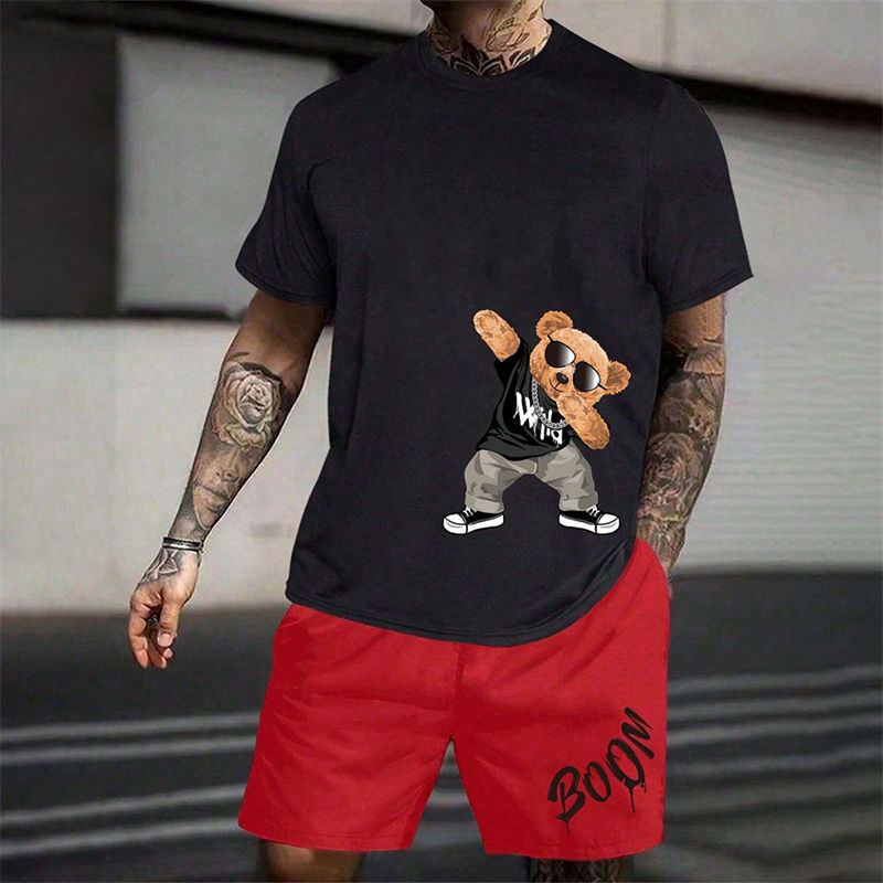 Miniature : Homme portant un T-Shirt Harajuku à Imprimé Ours 3
