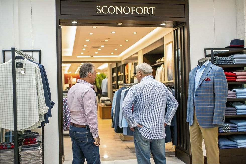 2 men discussing which shirt to choose in a men's clothing store "SConfort"