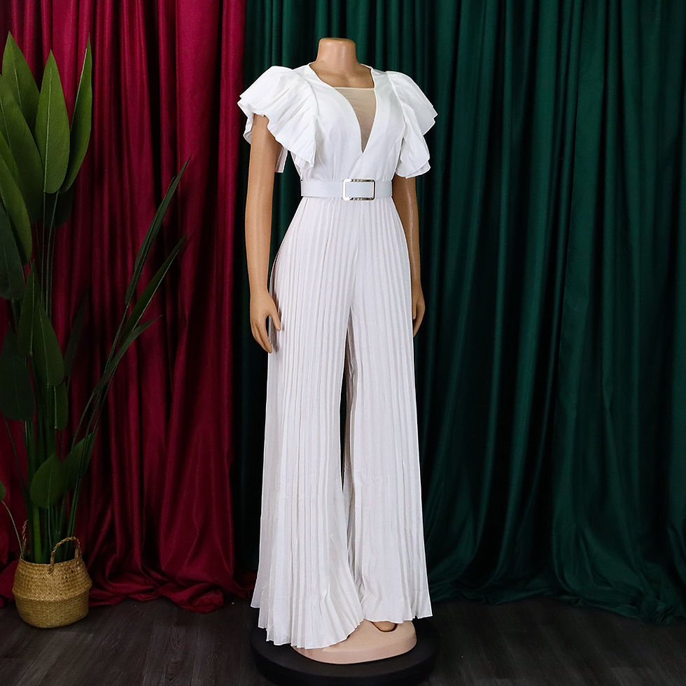 Miniature : Combinaison Pantalon Femme Élégante blanche – Col en V, Volants & Taille Haute vue de face