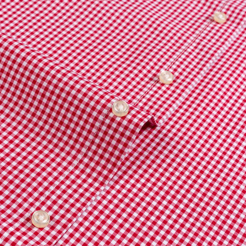 Thumbnail: Chemise Homme à Micro-Carreaux – Manches Longues, 100 % Coton pliée rouge bouttons vue de face