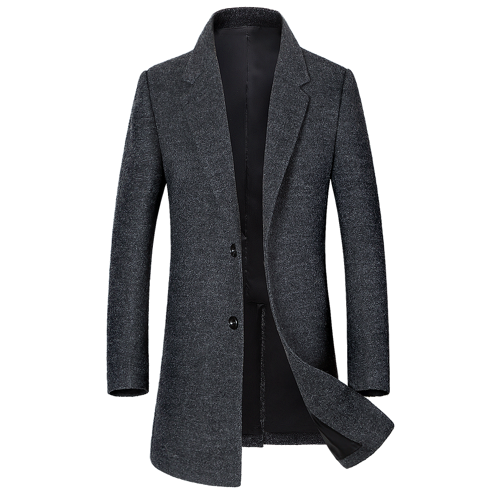 Thumbnail: Trench-manteau noir ajusté pour homme, vue de face 3