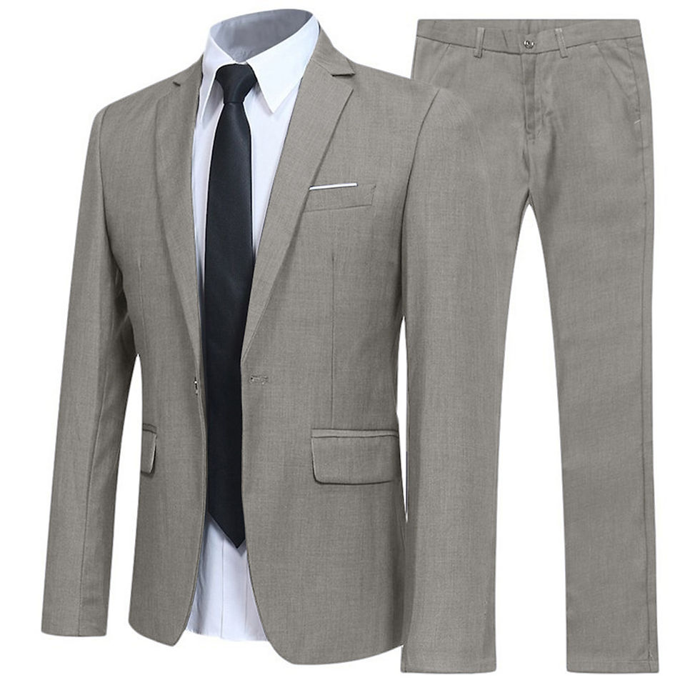 Thumbnail: Look complet d'un ensemble de 2 pièces gris porté avec chemise blanche vue de face