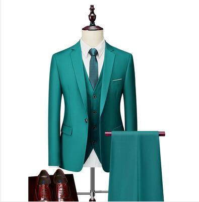 Miniature : Costume trois pièces pour homme vert 2 + chemise blanche – vue de face