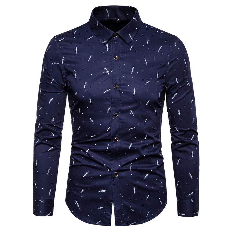 Thumbnail: Chemises Homme à Manches Longues – Style Printemps Élégant & Tendance bleue foncée vue de face