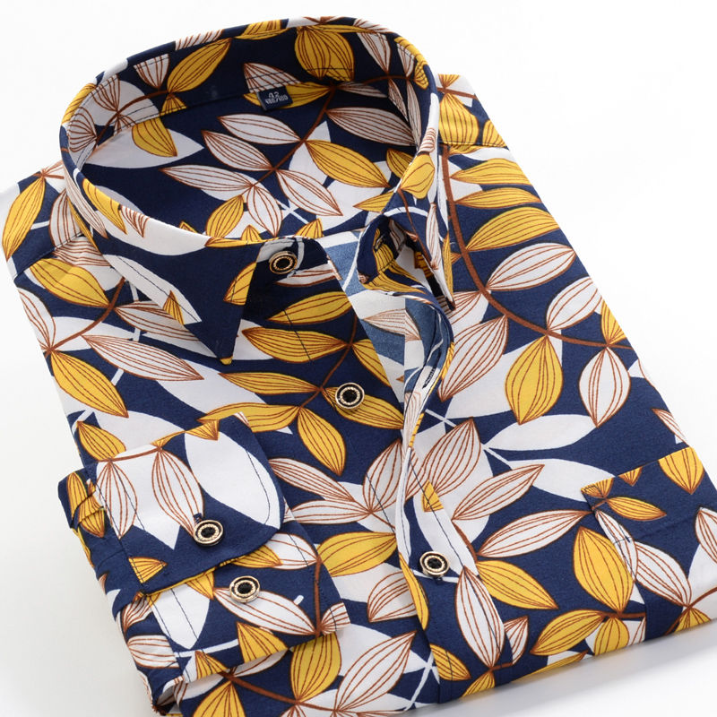 Thumbnail: Chemise fleurie à manches longues décontractée pour hommes – Grandes tailles jusqu’au 10XL pliée 26