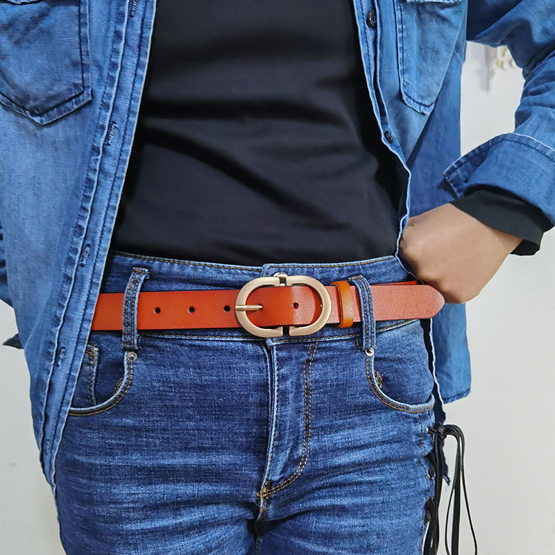 Thumbnail: Femme portant une Ceinture en Cuir Véritable pour Femme marron