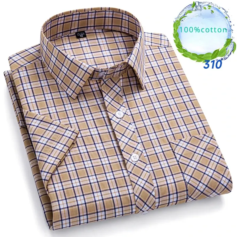 Thumbnail: Chemise Homme Grande Taille 100 % Coton – Manches Courtes, Coupe Slim 13