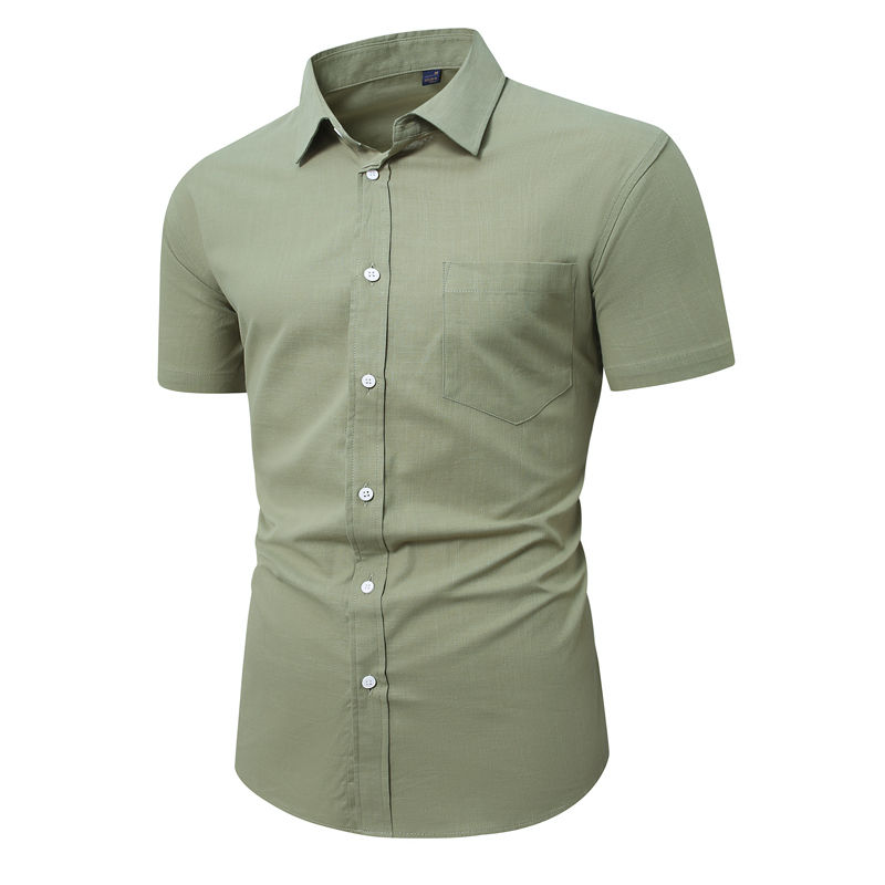 Thumbnail: Chemise à manches courtes pour homme en coton bambou, verte, vue de face.