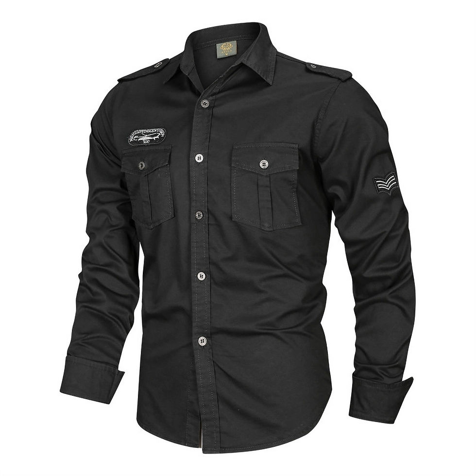 Thumbnail: Chemise à manches longues en coton pour hommes noire