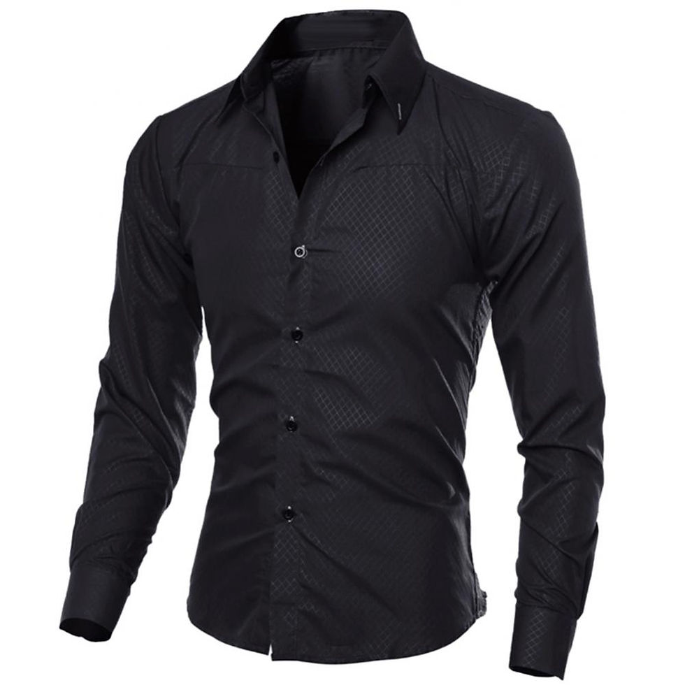 Thumbnail: Chemise Homme Luxe Décontractée – Coupe Ajustée, Manches Longues, Couleur Unie noire vue de face