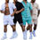 Thumbnail: Hommes en ensembles blanc, noir, vert et beige shorts et t-shirts vue de face