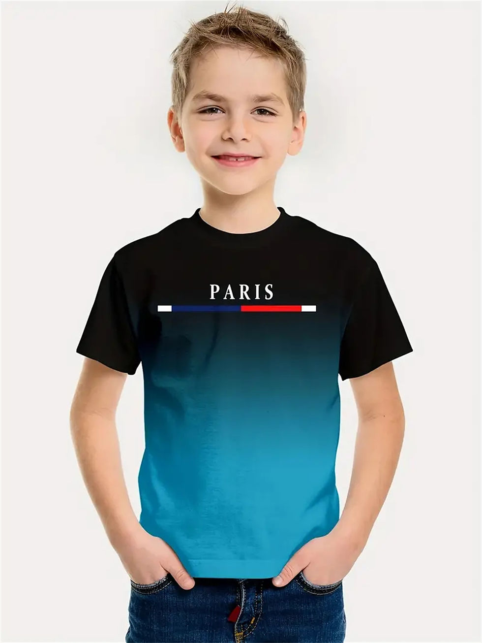 Miniature : Garçon portant un T-shirt Imprimé 3D à Manches Courtes, vue de face 4.