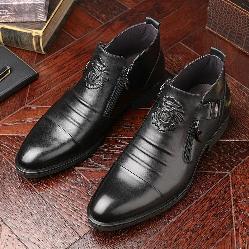 Thumbnail: Bottes Tendance pour Hommes en Cuir Gaufré noires 3