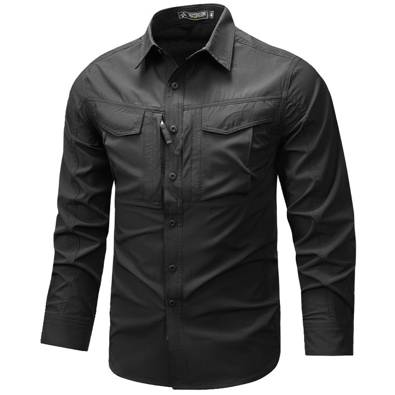 Miniature : Chemise Cargo Homme à Manches Longues noire vue de face