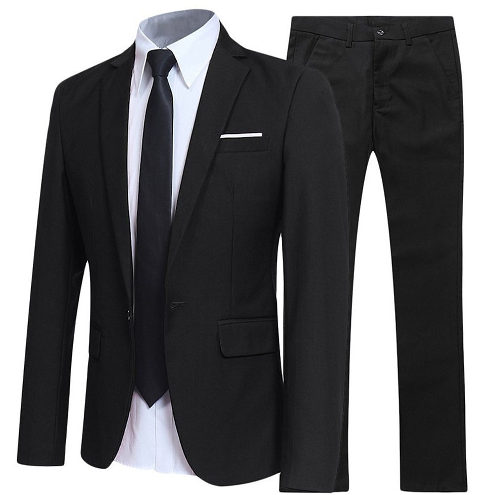 Thumbnail: Look complet d'un ensemble de 2 pièces noir porté avec chemise blanche vue de face