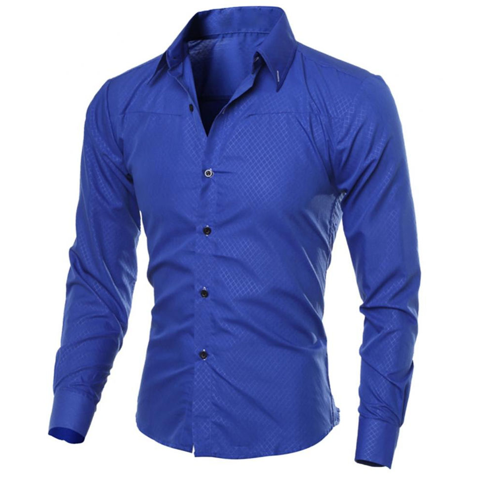 Thumbnail: Chemise Homme Luxe Décontractée – Coupe Ajustée, Manches Longues, Couleur Unie bleue vue de face