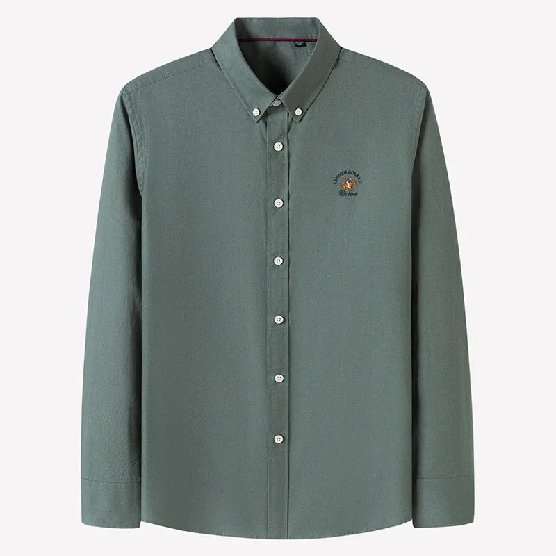 Thumbnail: Chemise Homme Oxford en Pur Coton – Manches Longues, Coupe Ajustée, Style Décontracté verte vue de face