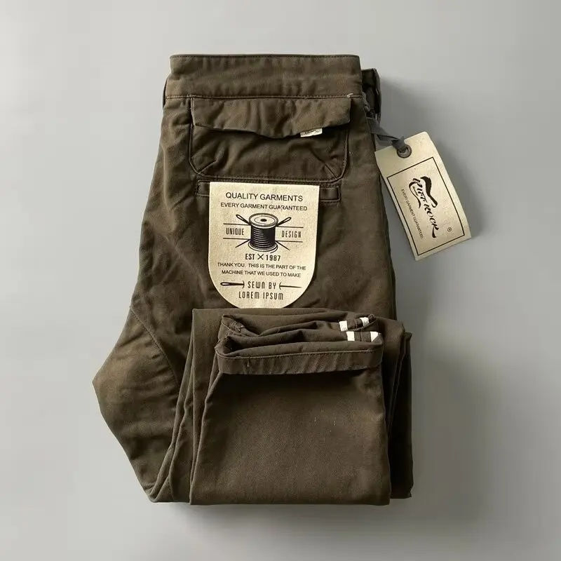 Thumbnail: Pantalon Cargo Robuste en Pur Coton vert