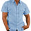 Thumbnail: Homme portant une Chemise en Lin & Coton – Manches Courtes bleue ciel