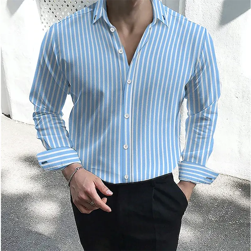 Miniature : Chemise habillée pour homme à rayures à manches longues bleue 2