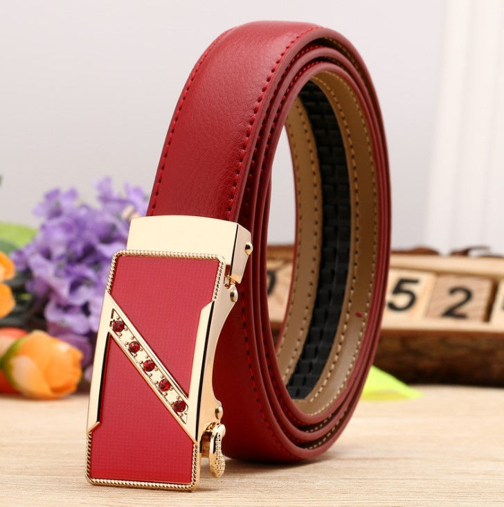Thumbnail: Ceinture pour Femme en Cuir rouge 10