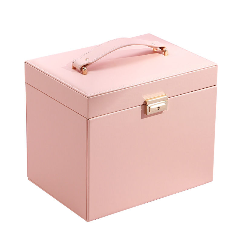 Miniature : Boîte à bijoux en cuir PU rose vue de face
