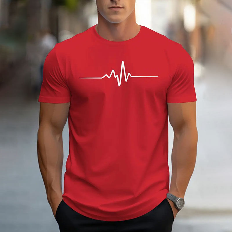Thumbnail: Homme portant un t-shirt homme grande taille rouge, vue de face.
