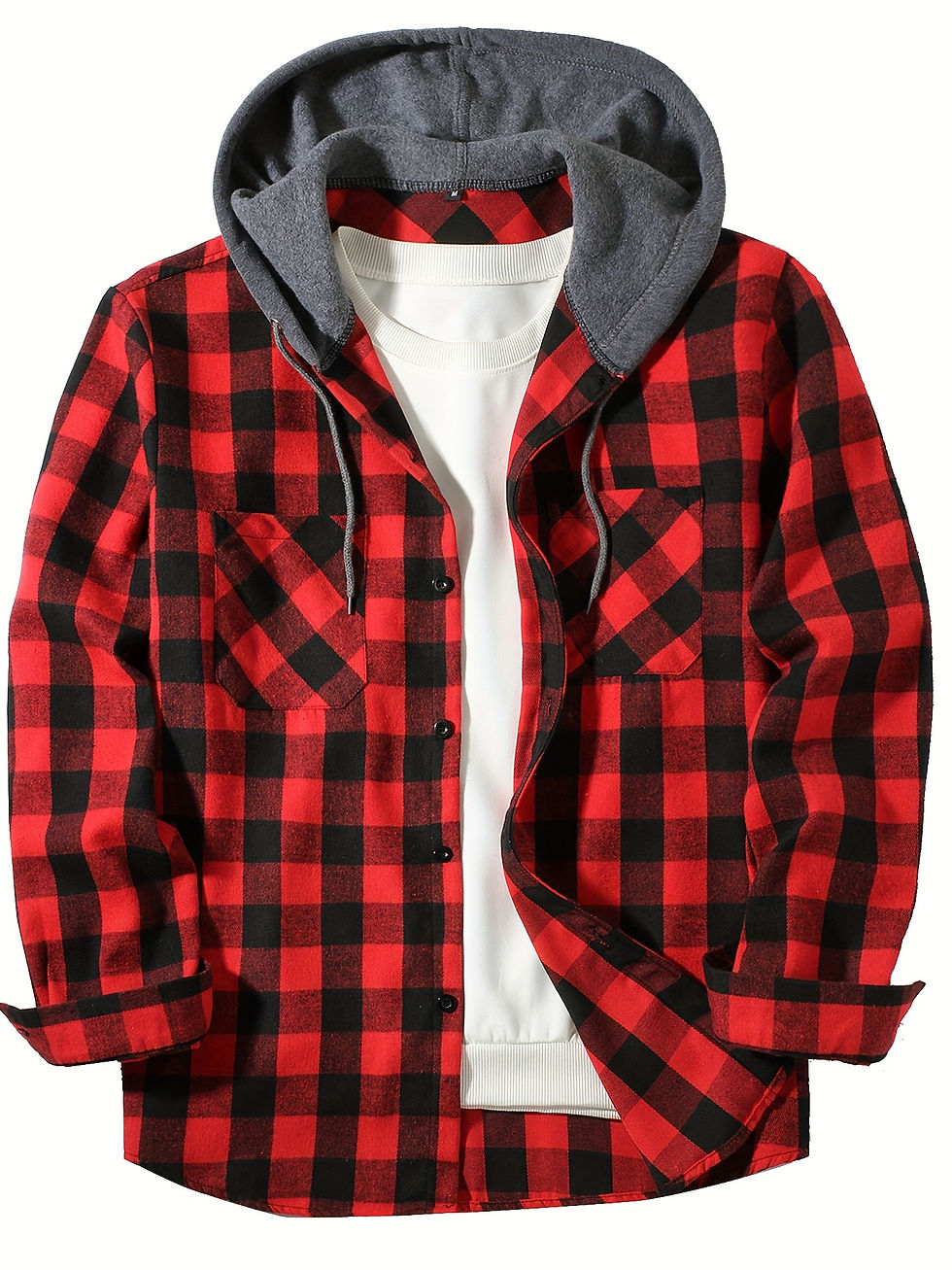 Thumbnail: Chemise à Carreaux à Capuche Homme – Coupe Slim, Manches Longues, Style Streetwear Tendance rouge