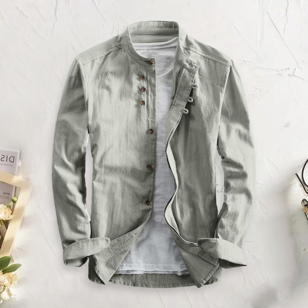 Miniature : Chemise Homme Rétro en Lin – Manches Longues kaki