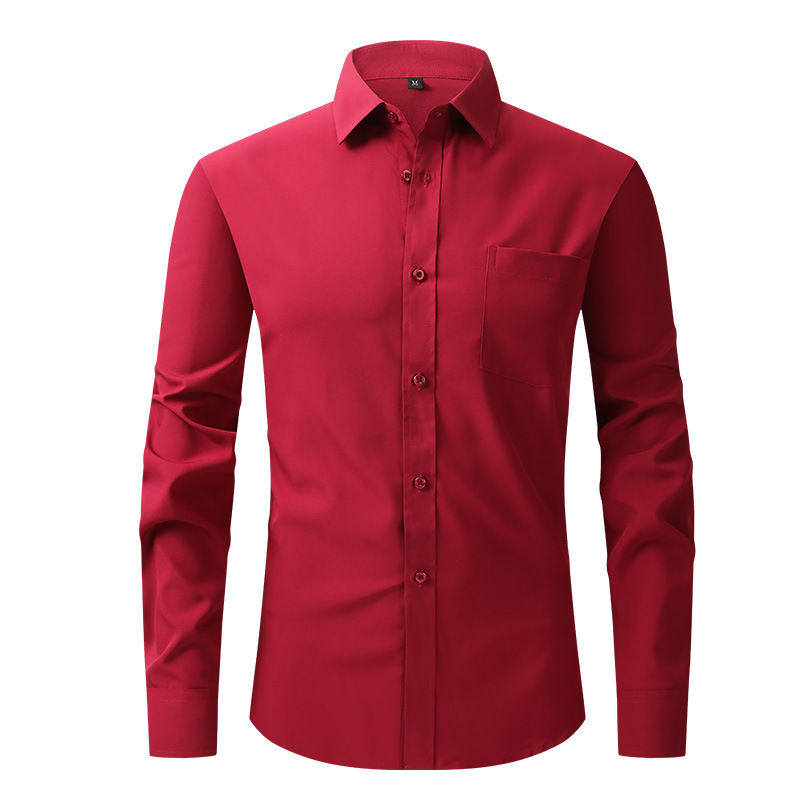 Thumbnail: Chemise Homme Grande Taille - Manches Longues, Légère, Printemps/Été, Style Américain rouge
