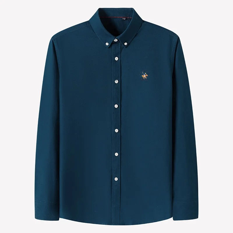 Thumbnail: Chemise Homme Oxford en Pur Coton – Manches Longues, Coupe Ajustée, Style Décontracté bleue 2 vue de face