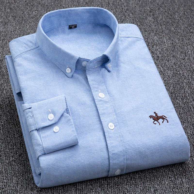 Miniature : Chemise Oxford Homme 100 % Coton à manches longues bleue