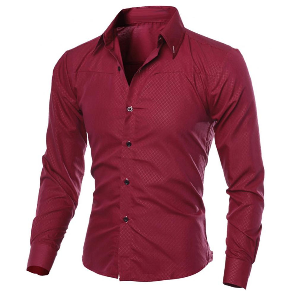 Thumbnail: Chemise Homme Luxe Décontractée – Coupe Ajustée, Manches Longues, Couleur Unie rouge vue de face