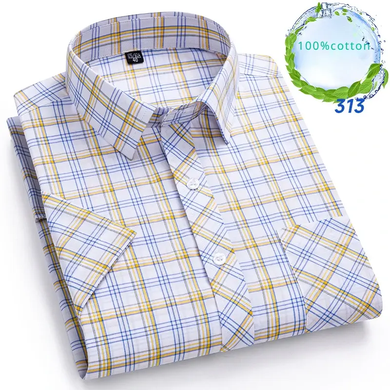 Thumbnail: Chemise Homme Grande Taille 100 % Coton – Manches Courtes, Coupe Slim 11