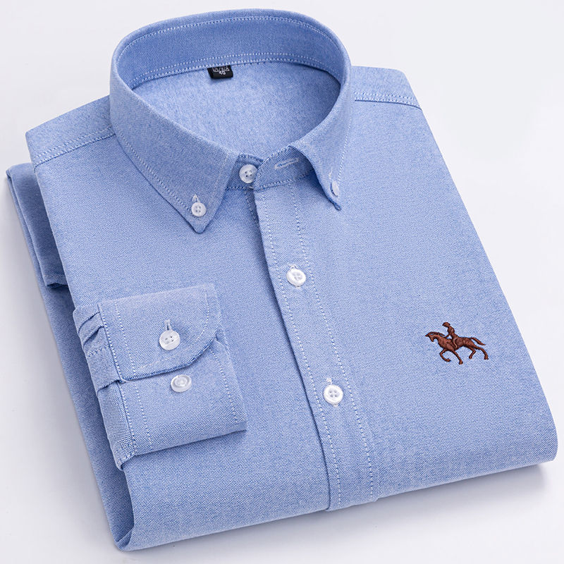 Miniature : Chemise Oxford pour Homme à Manches Longues en Coton pliée bleue 3