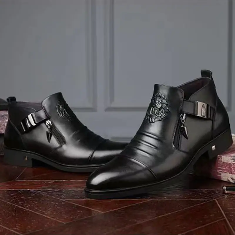 Thumbnail: Bottes Tendance pour Hommes en Cuir Gaufré noires 5
