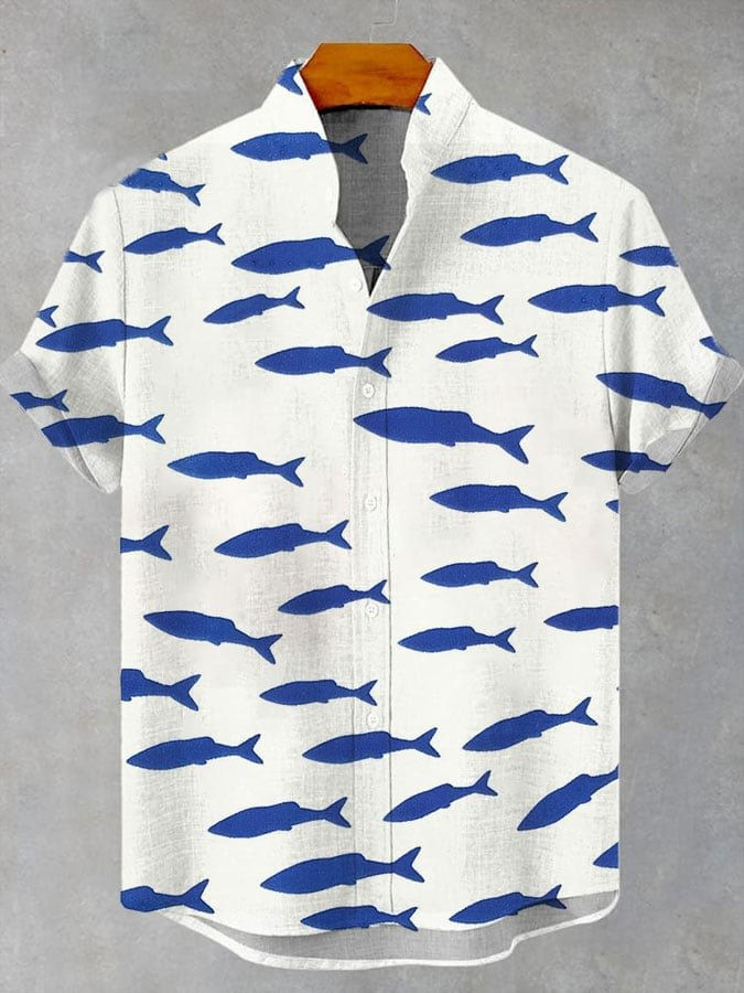 Thumbnail: Chemise homme rétro à manches courtes – Motif poisson 10