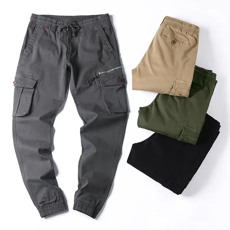Thumbnail: 4 Pantalons cargos tactiques grie, kaki, vert et noir vue de face